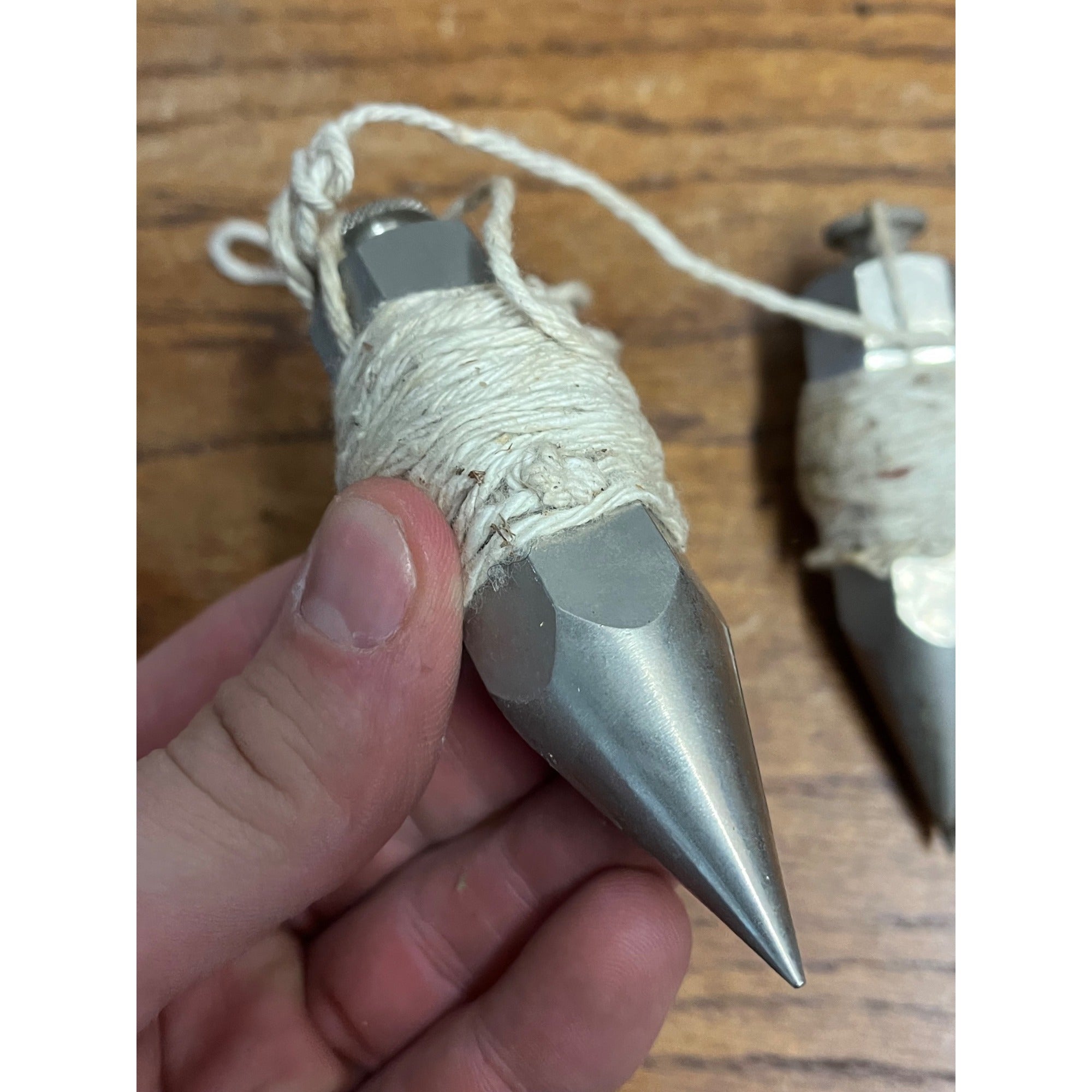 Vintage Lot (2) Steel Plumb Bob Tools w/ String 4" Long