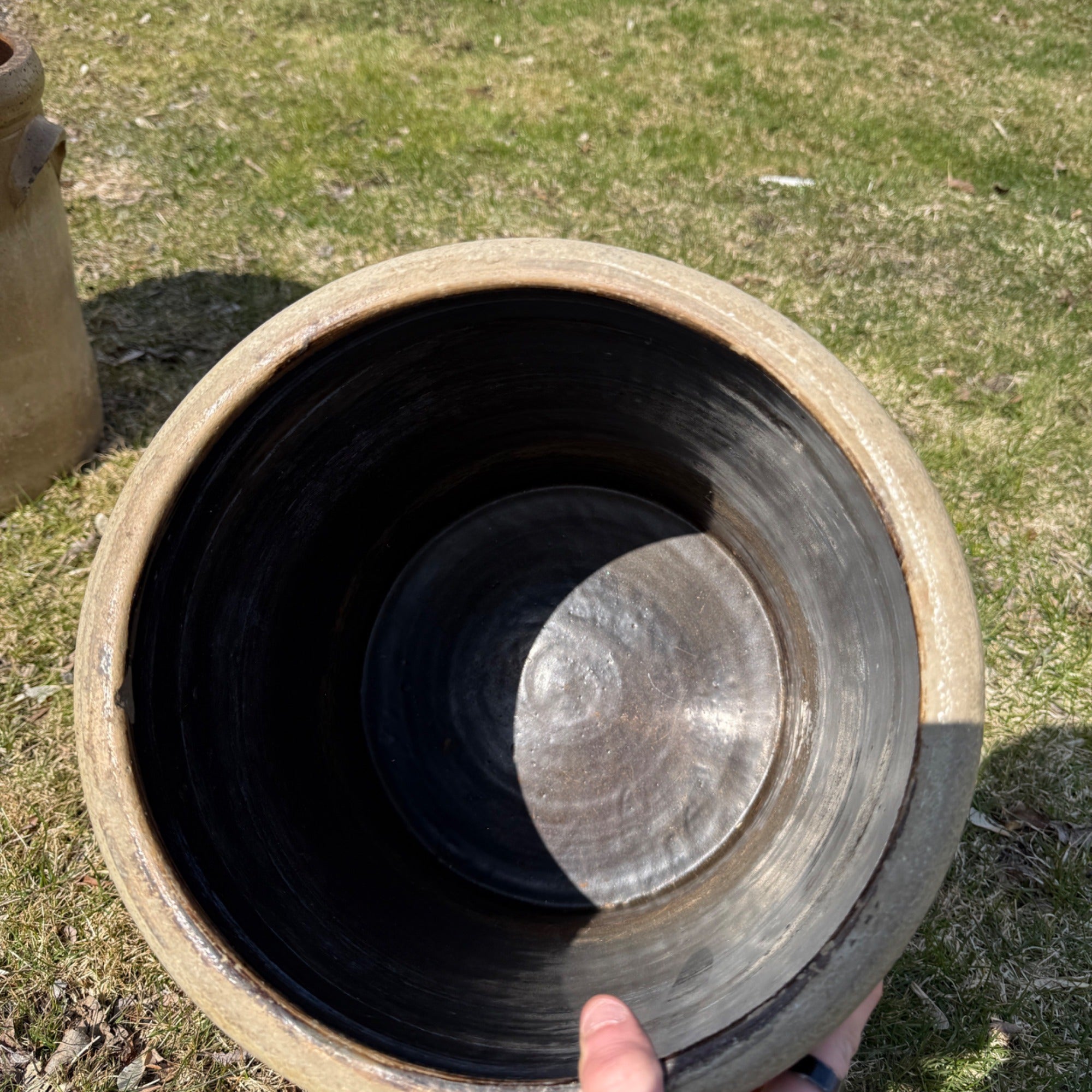 1800s Antique 6 Gallon Salt Glaze Stoneware Crock Cobalt Decorated Flower Akron Ohio