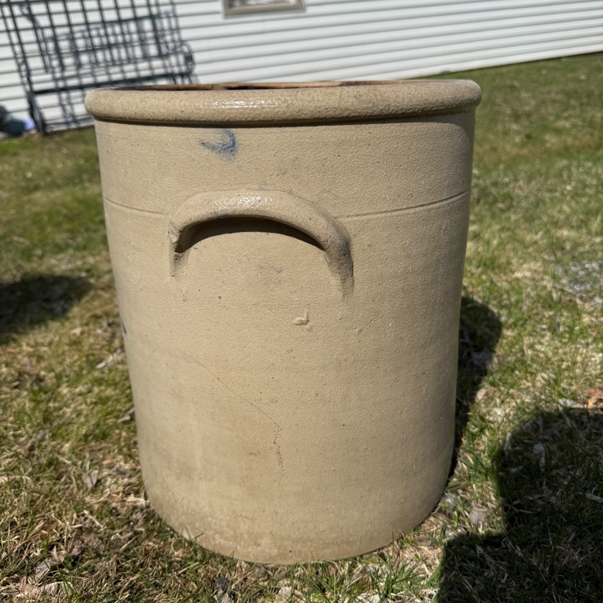 1800s Antique 6 Gallon Salt Glaze Stoneware Crock Cobalt Decorated Flower Akron Ohio
