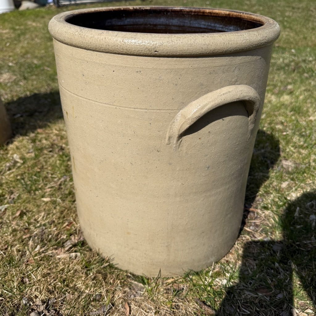 1800s Antique 6 Gallon Salt Glaze Stoneware Crock Cobalt Decorated Flower Akron Ohio