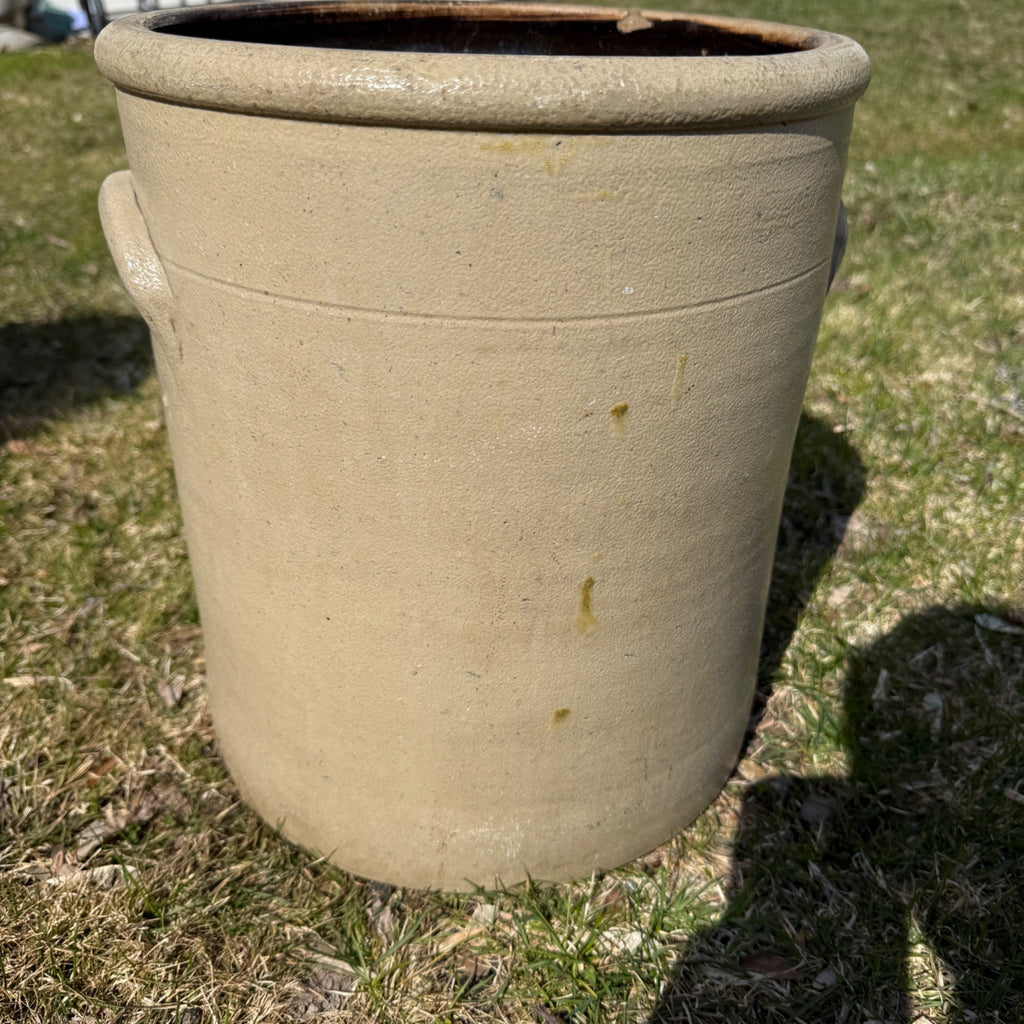 1800s Antique 6 Gallon Salt Glaze Stoneware Crock Cobalt Decorated Flower Akron Ohio