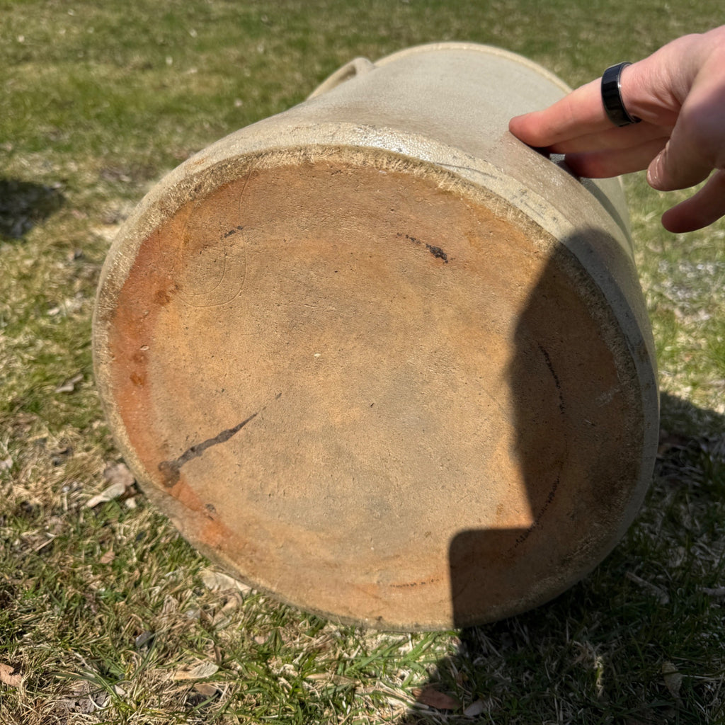 1800s Antique 6 Gallon Salt Glaze Stoneware Crock Cobalt Decorated Flower Akron Ohio