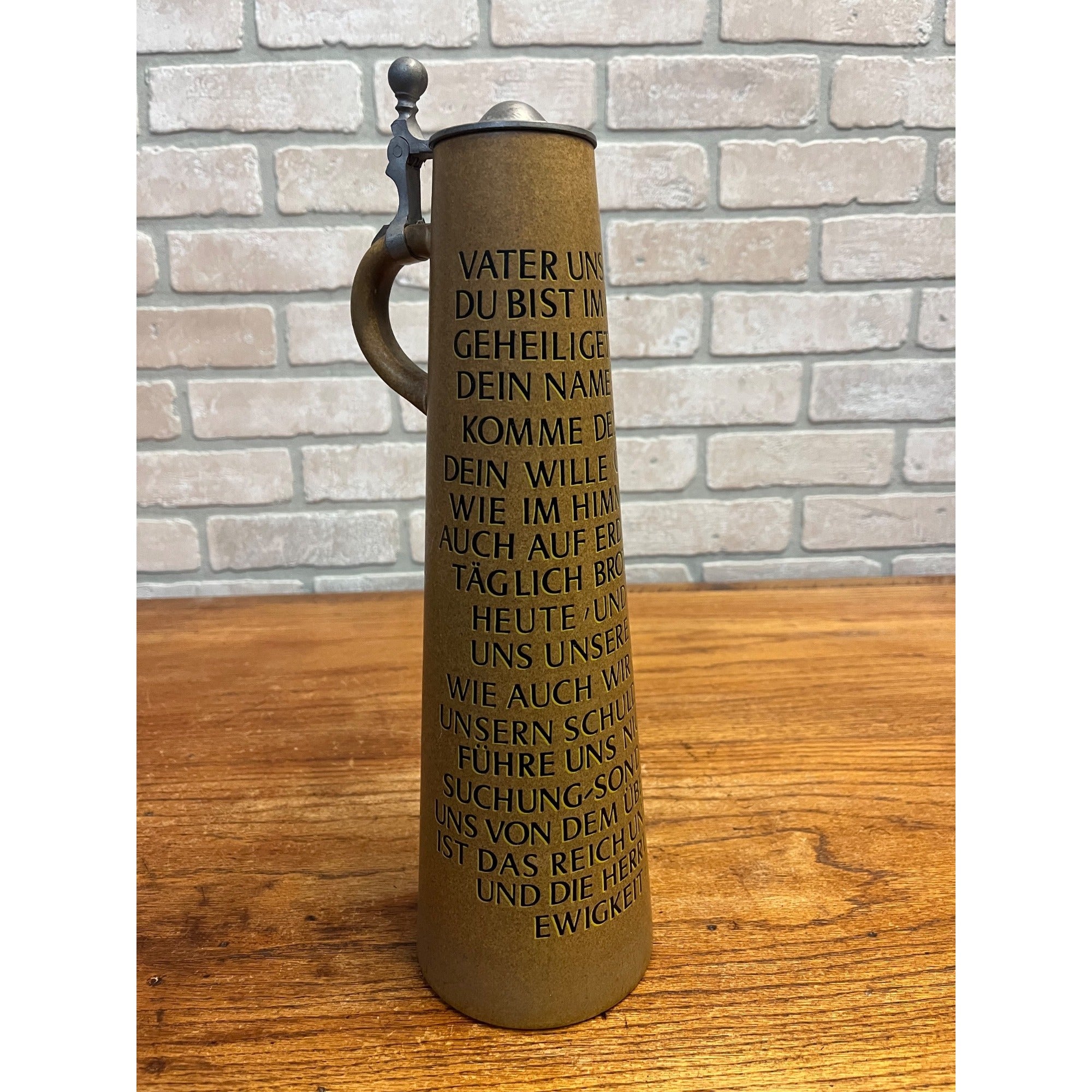 Vintage Werner Corzelius German Stein, Lord's Prayer# 3300 WC Pewter Lid 14”