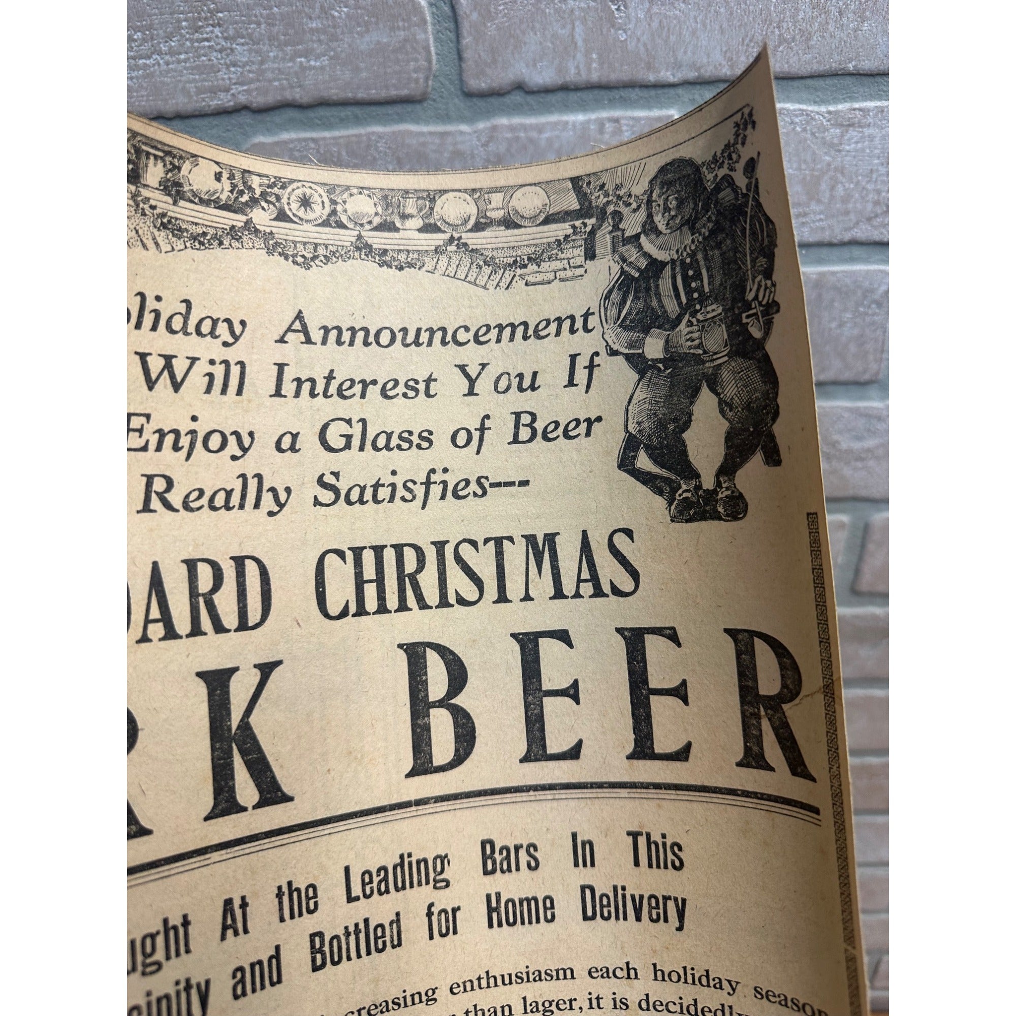 1912 - STANDARD BREWING CO. - SCRANTON PA - CHRISTMAS DARK BEER - PAPER AD