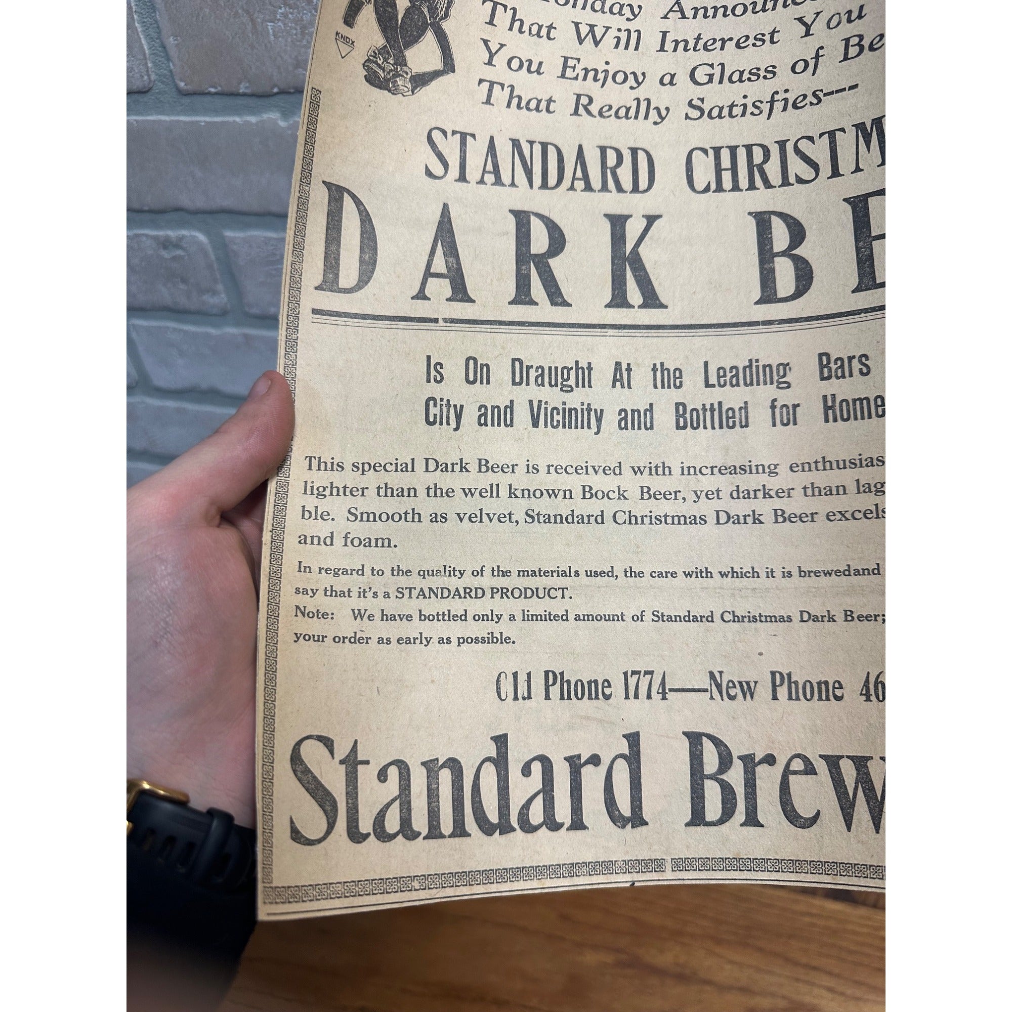1912 - STANDARD BREWING CO. - SCRANTON PA - CHRISTMAS DARK BEER - PAPER AD