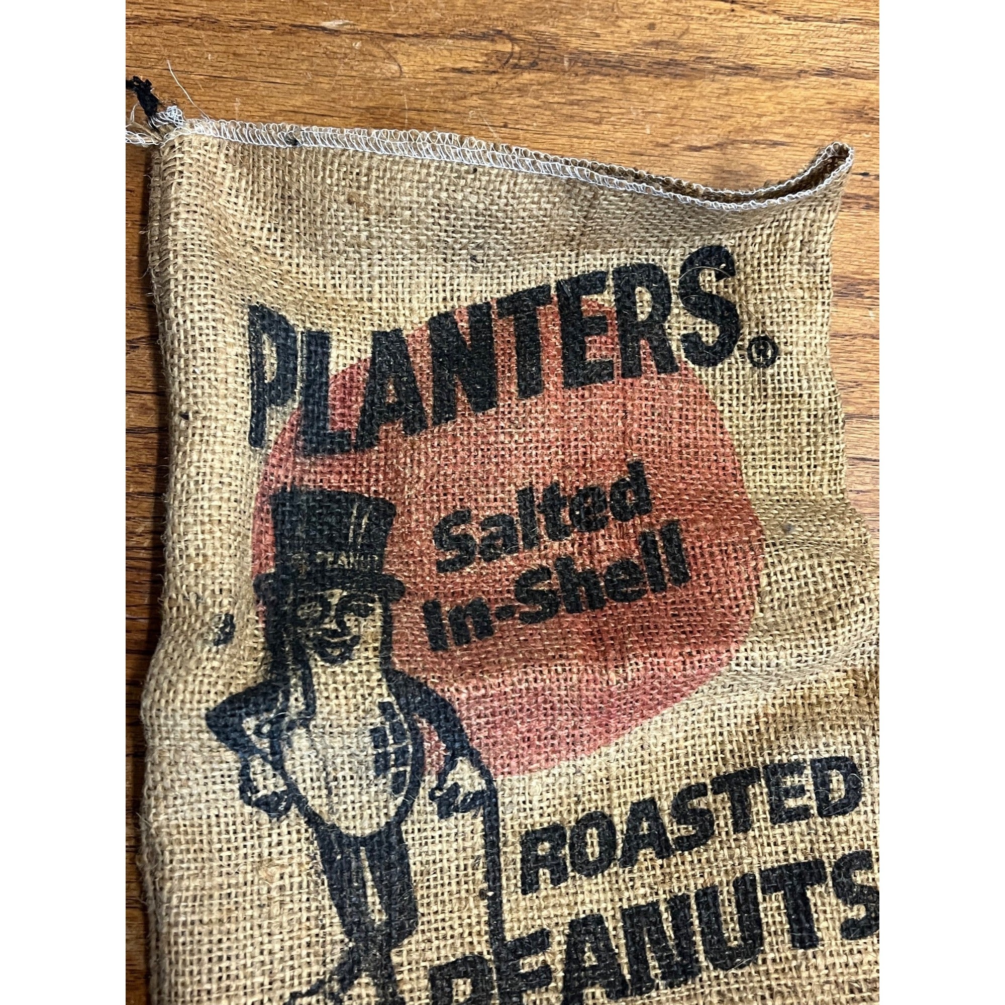 Vintage Rustic Planters Salted Roasted Peanuts Burlap Bag Sack 1 lb 8 oz