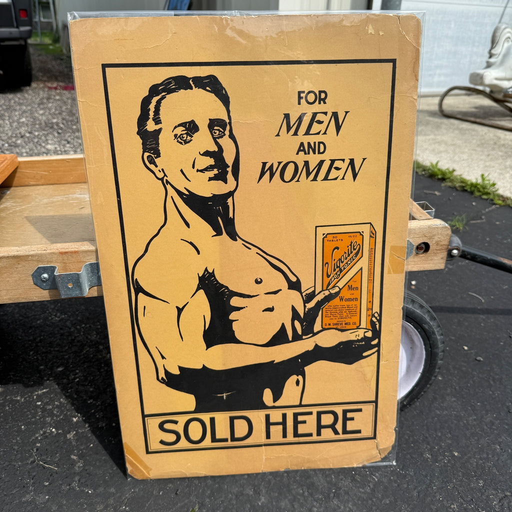 Vintage Early 1900s Vigorite Iron Tonic Medicine Drug Store Advertising Sign