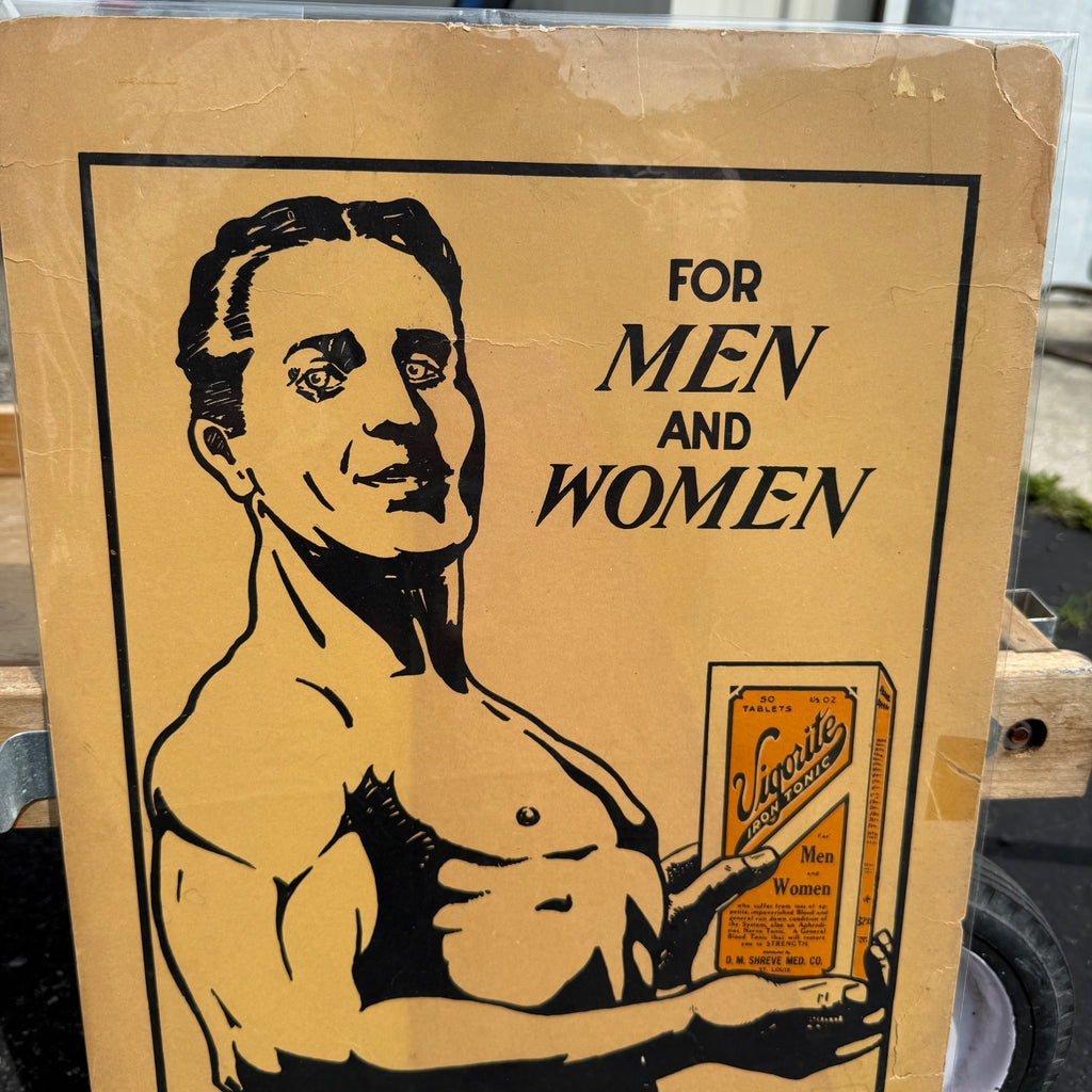 Vintage Early 1900s Vigorite Iron Tonic Medicine Drug Store Advertising Sign