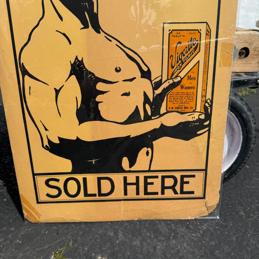 Vintage Early 1900s Vigorite Iron Tonic Medicine Drug Store Advertising Sign