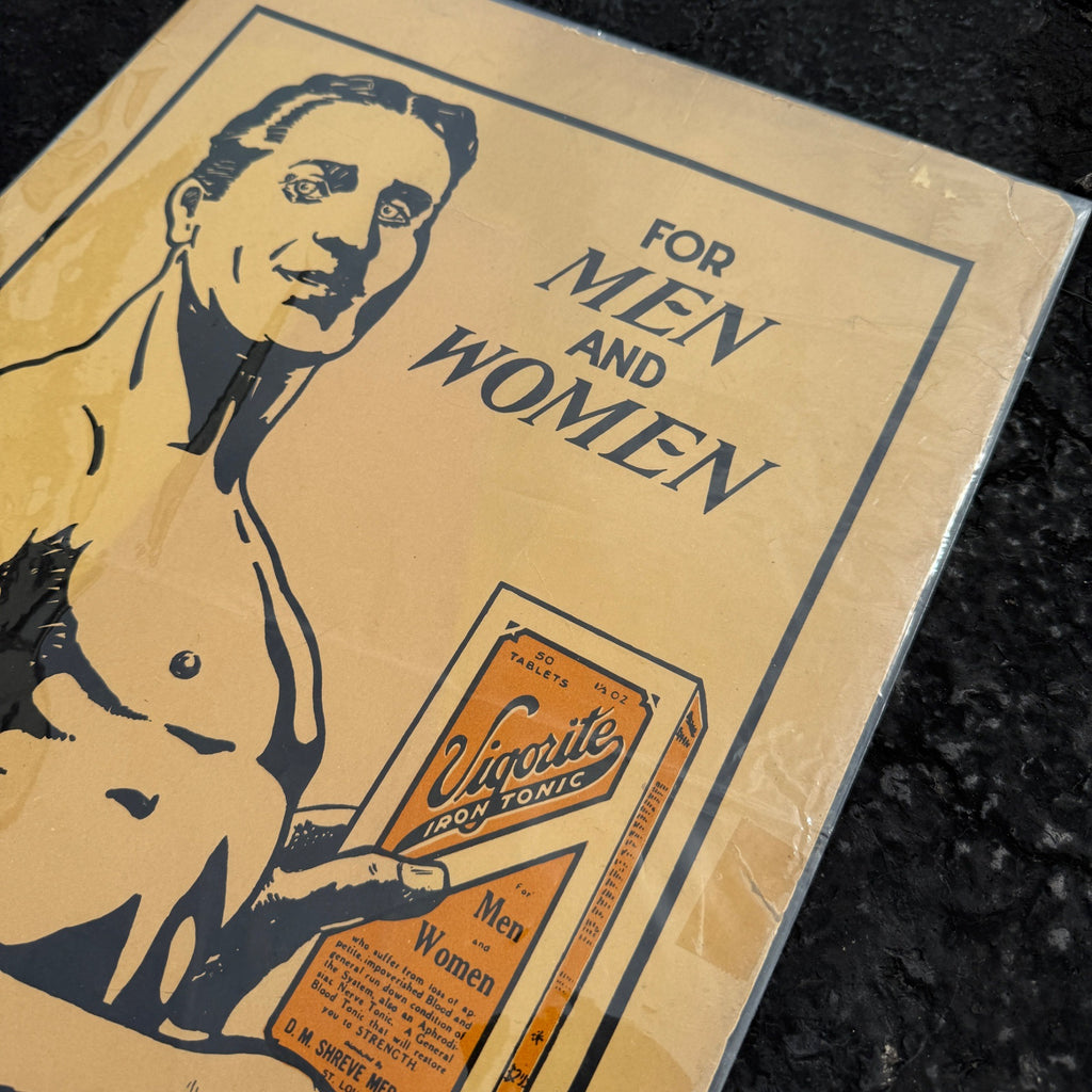 Vintage Early 1900s Vigorite Iron Tonic Medicine Drug Store Advertising Sign