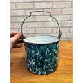 Antique Primitive Green & White Swirl Graniteware Handled Lunch Pail Berry Pail Farmhouse Decor, No Lid