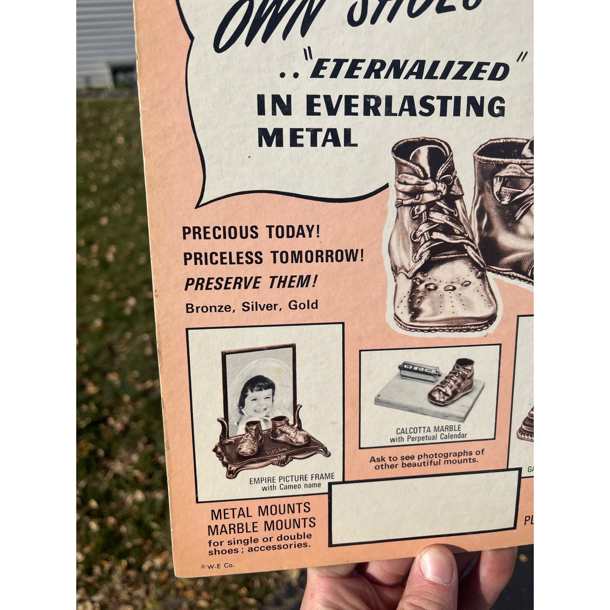 Vintage Electroplating Baby Shoes Cardboard Advertising Easelback Sign Store Display