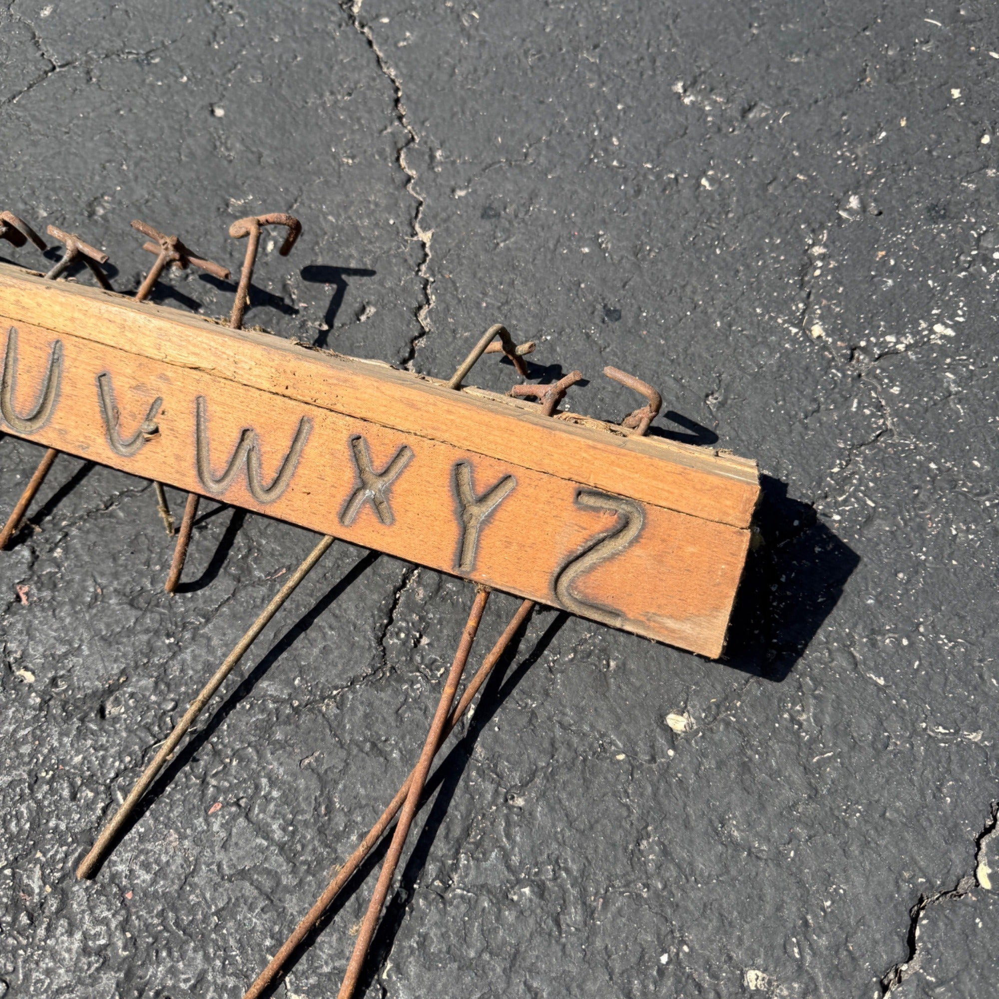 Antique Primitive Blacksmith Branding Wrought Iron Letters & Wall Rack Folk Art