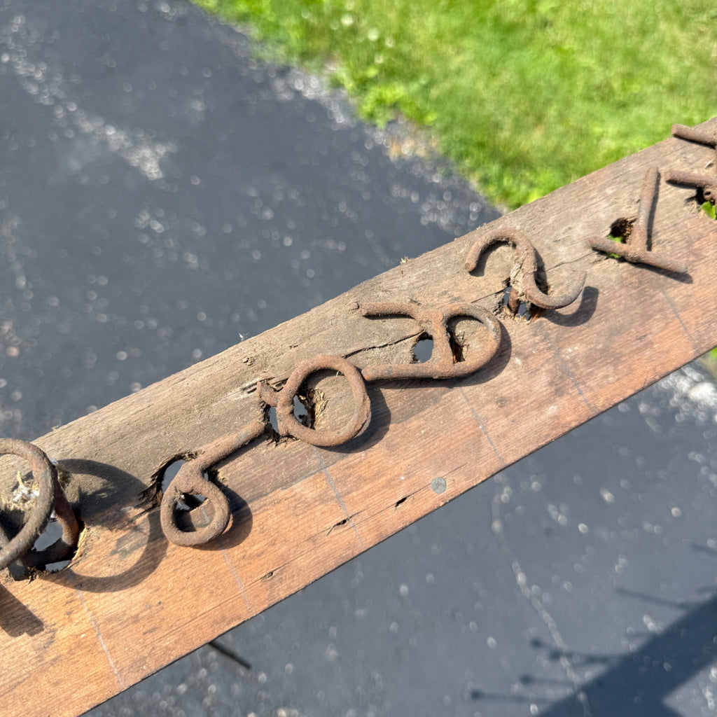 Antique Primitive Blacksmith Branding Wrought Iron Letters & Wall Rack Folk Art