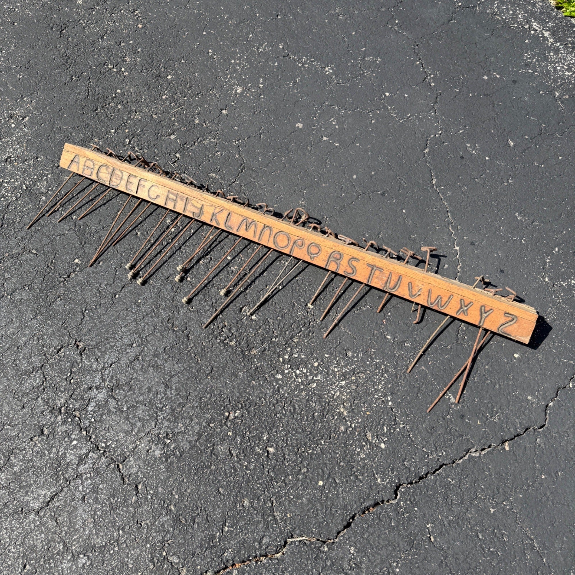 Antique Primitive Blacksmith Branding Wrought Iron Letters & Wall Rack Folk Art