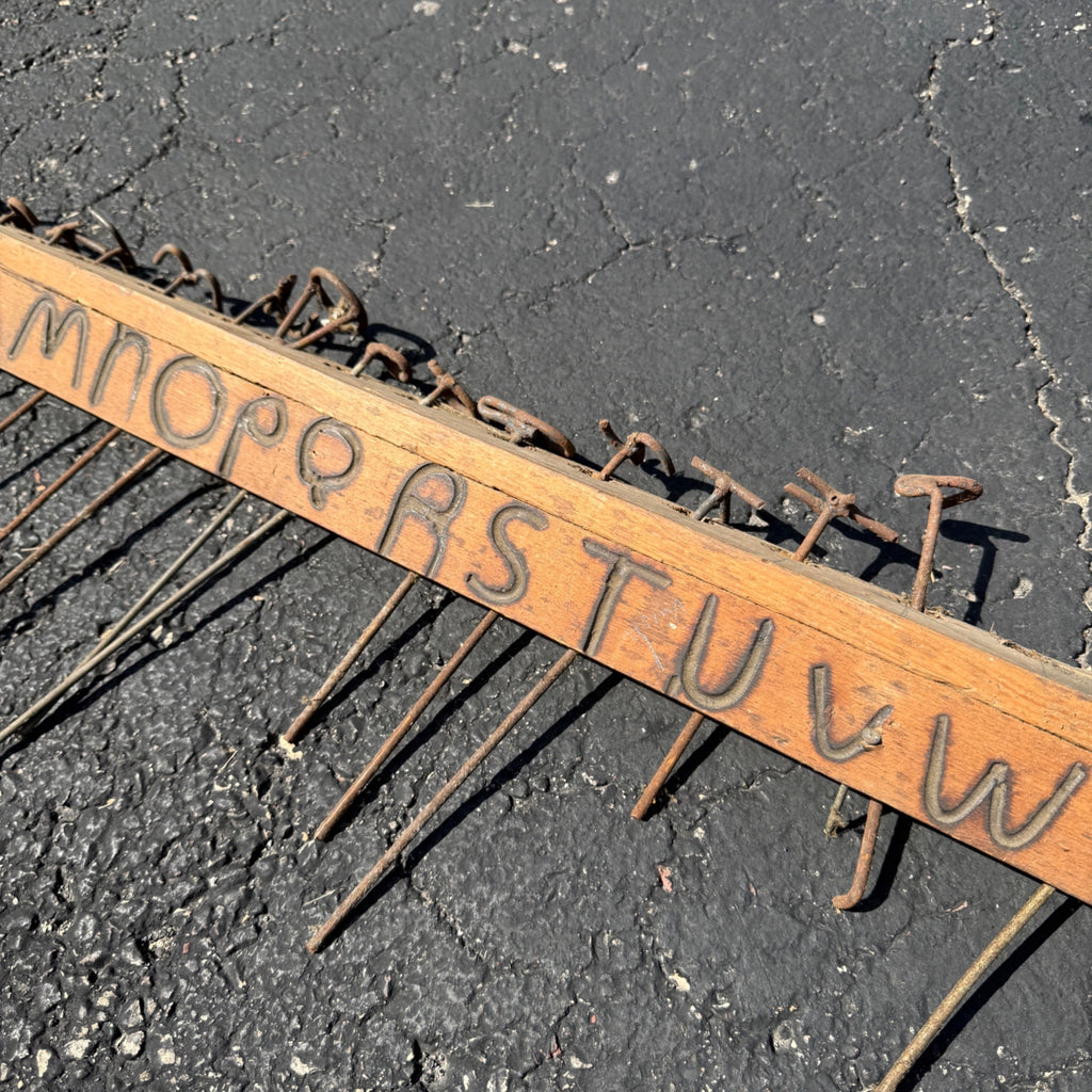 Antique Primitive Blacksmith Branding Wrought Iron Letters & Wall Rack Folk Art