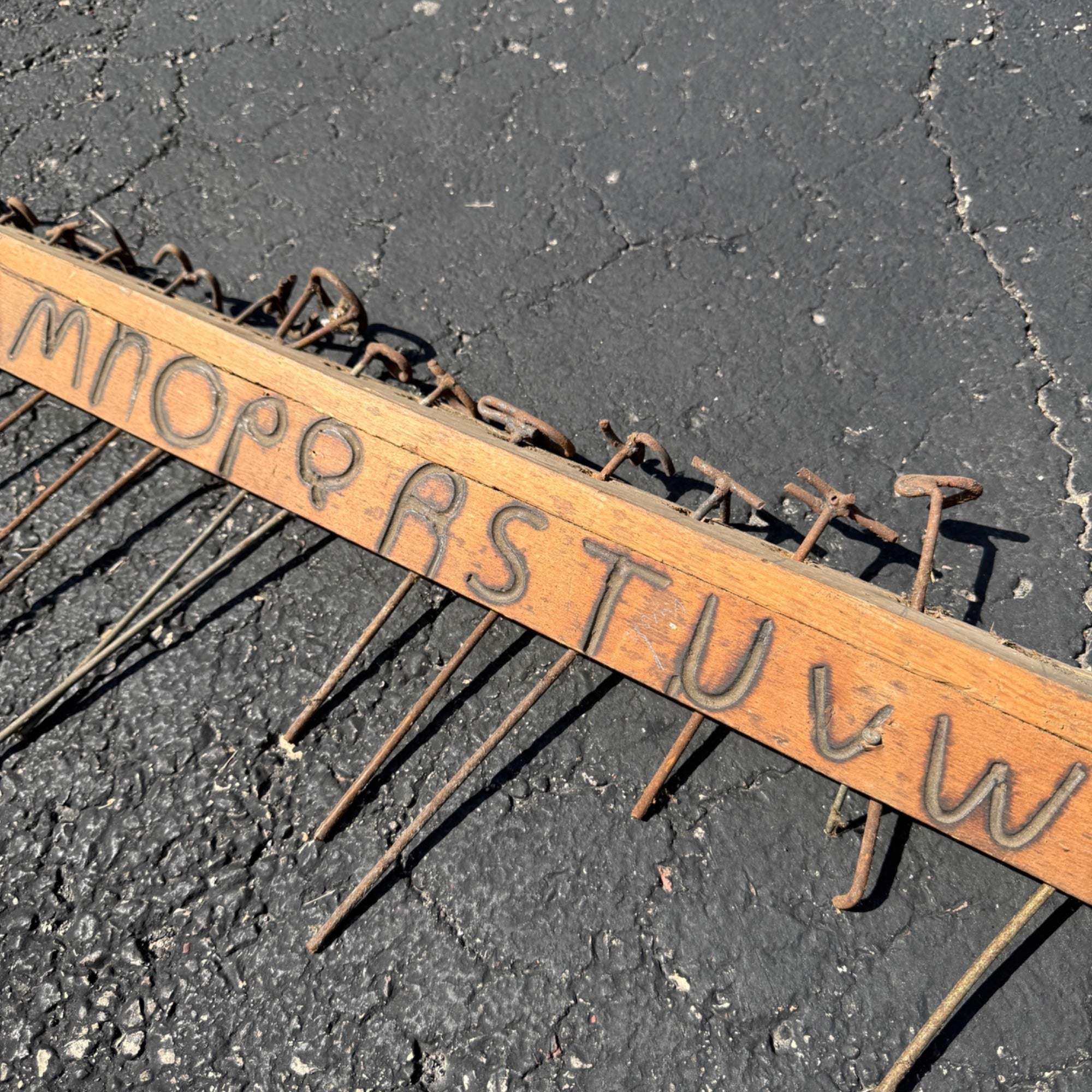 Antique Primitive Blacksmith Branding Wrought Iron Letters & Wall Rack Folk Art
