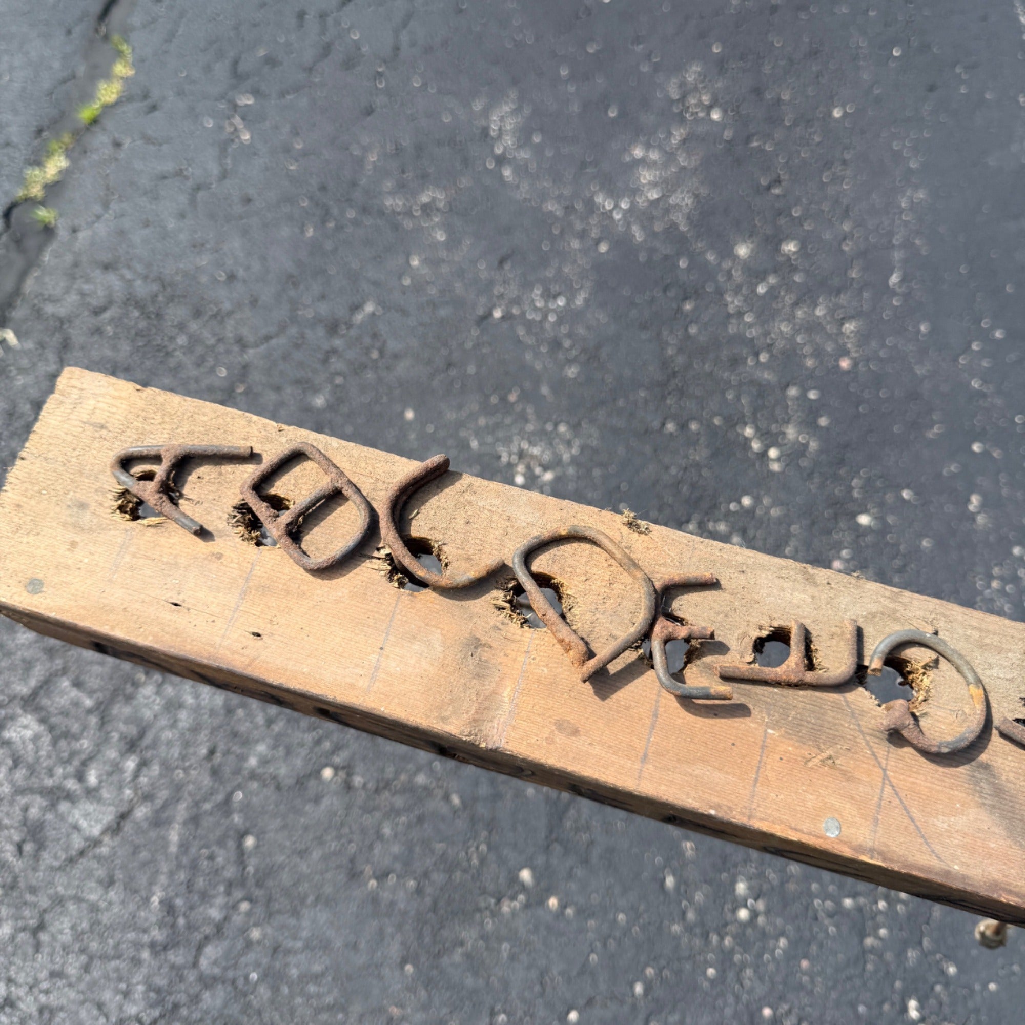 Antique Primitive Blacksmith Branding Wrought Iron Letters & Wall Rack Folk Art