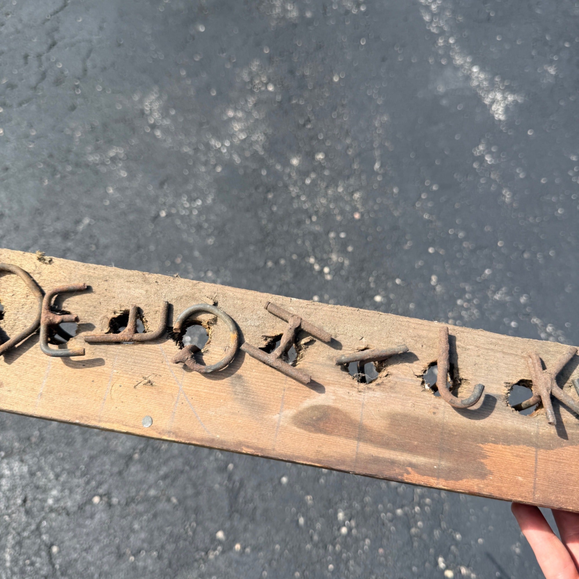 Antique Primitive Blacksmith Branding Wrought Iron Letters & Wall Rack Folk Art