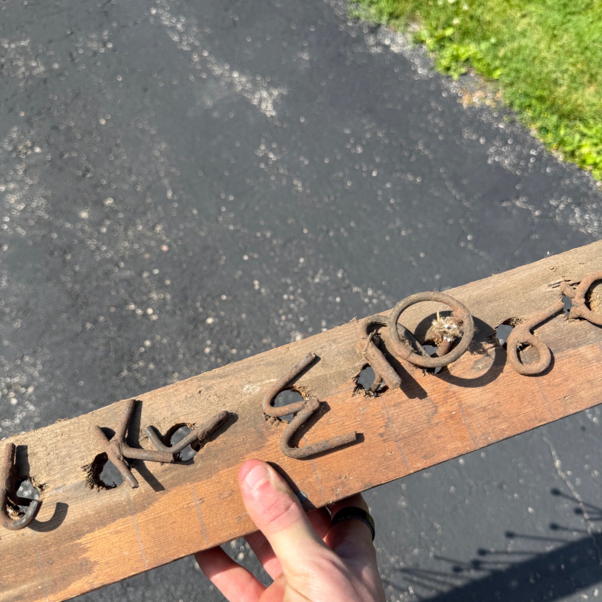 Antique Primitive Blacksmith Branding Wrought Iron Letters & Wall Rack Folk Art