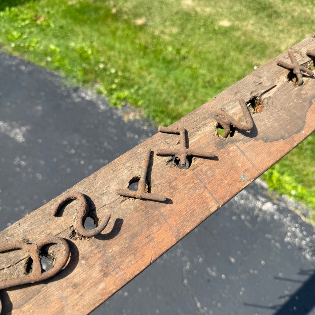 Antique Primitive Blacksmith Branding Wrought Iron Letters & Wall Rack Folk Art