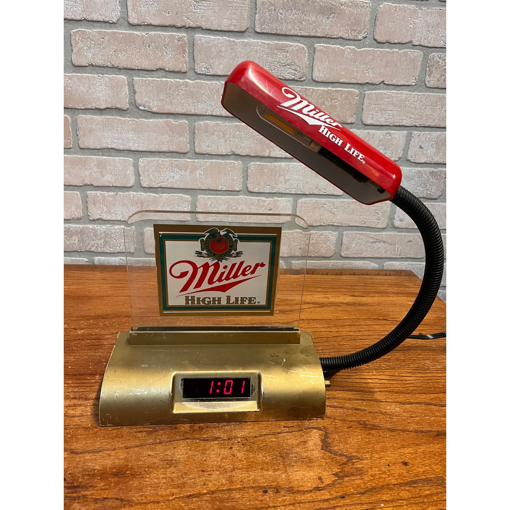 Vintage Miller High Life Beer Desk Lamp Sign Digital Clock Bar Sign w Task Light