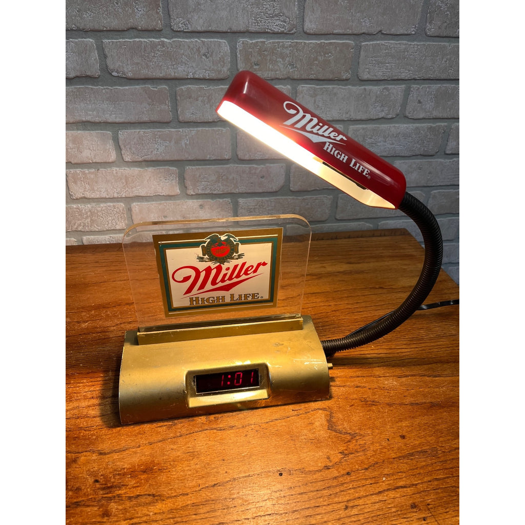 Vintage Miller High Life Beer Desk Lamp Sign Digital Clock Bar Sign w Task Light