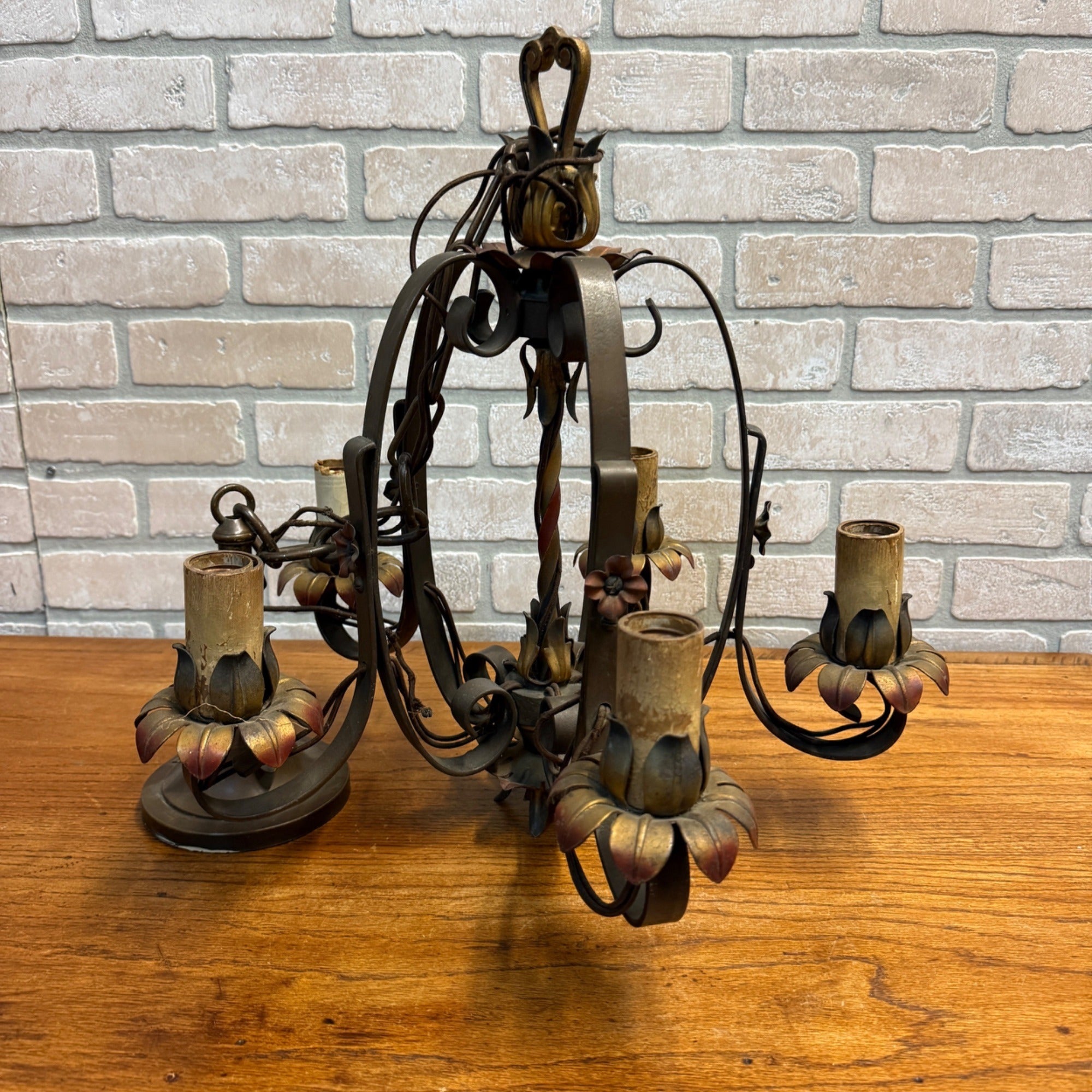 Antique Art Nouveau Victorian Hanging Ceiling Light Fixture Chandelier 5-Bulb