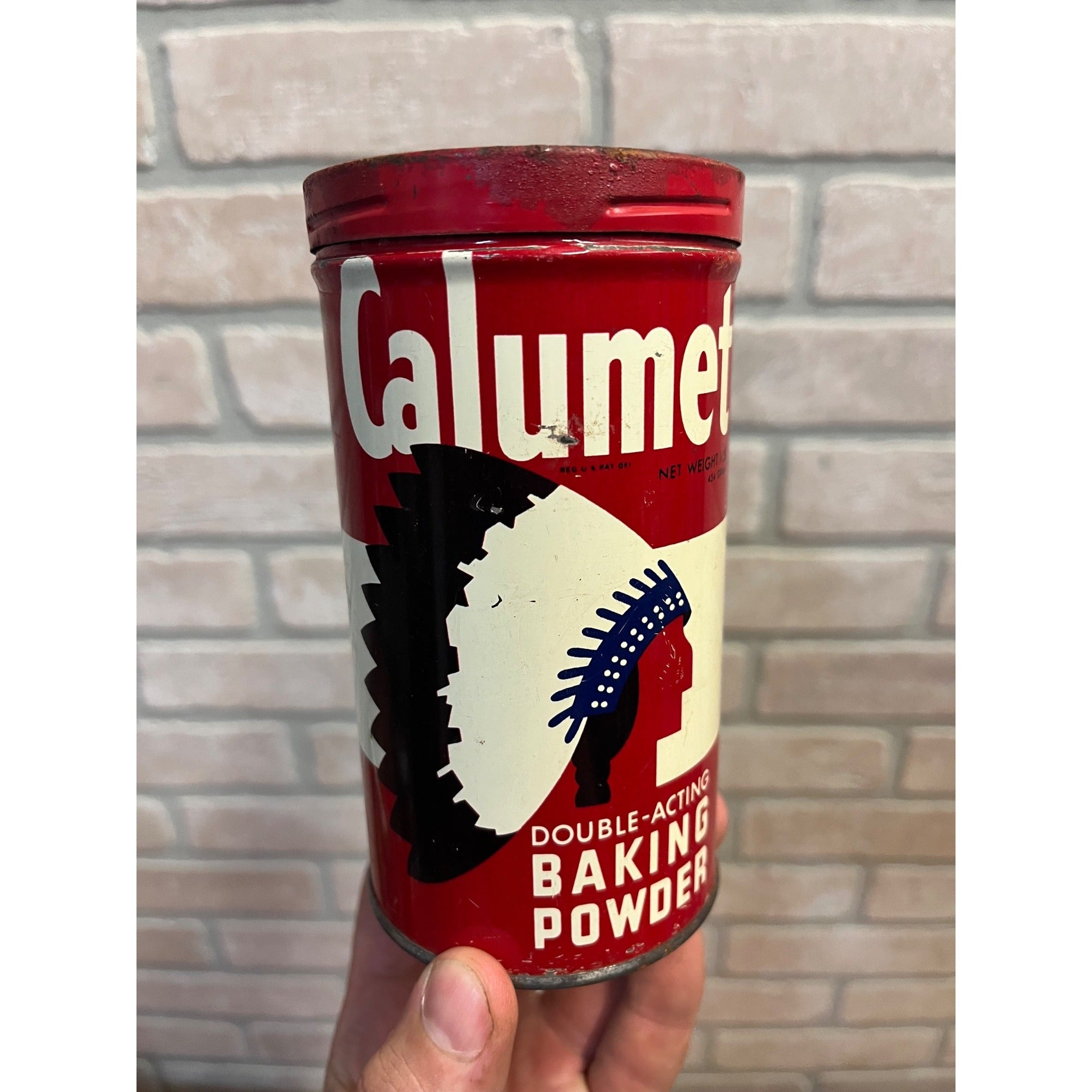 Vintage 1950s Calumet Baking Powder Tin Advertising Can Kitchen Decor