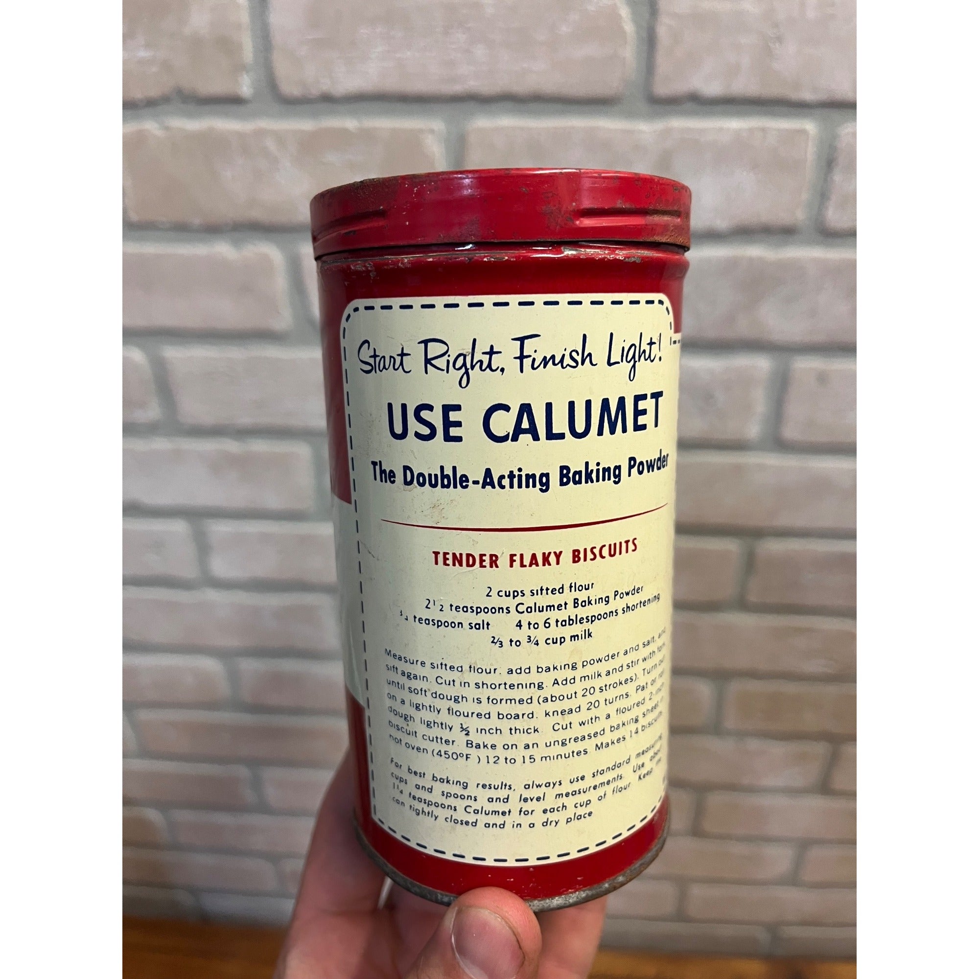 Vintage 1950s Calumet Baking Powder Tin Advertising Can Kitchen Decor