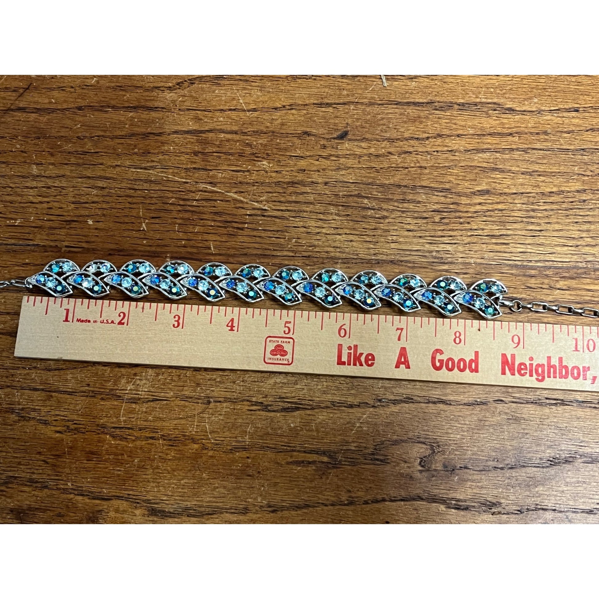 Vintage House of Schrager Silvertone Blue Aurora Borealis Bracelet & Earrings Set