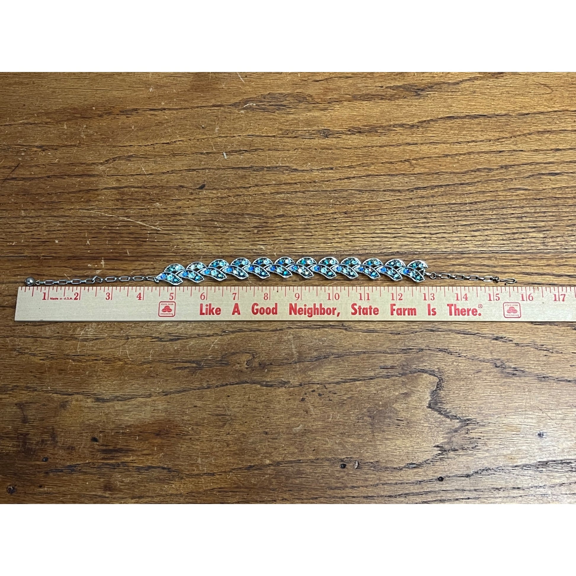 Vintage House of Schrager Silvertone Blue Aurora Borealis Bracelet & Earrings Set