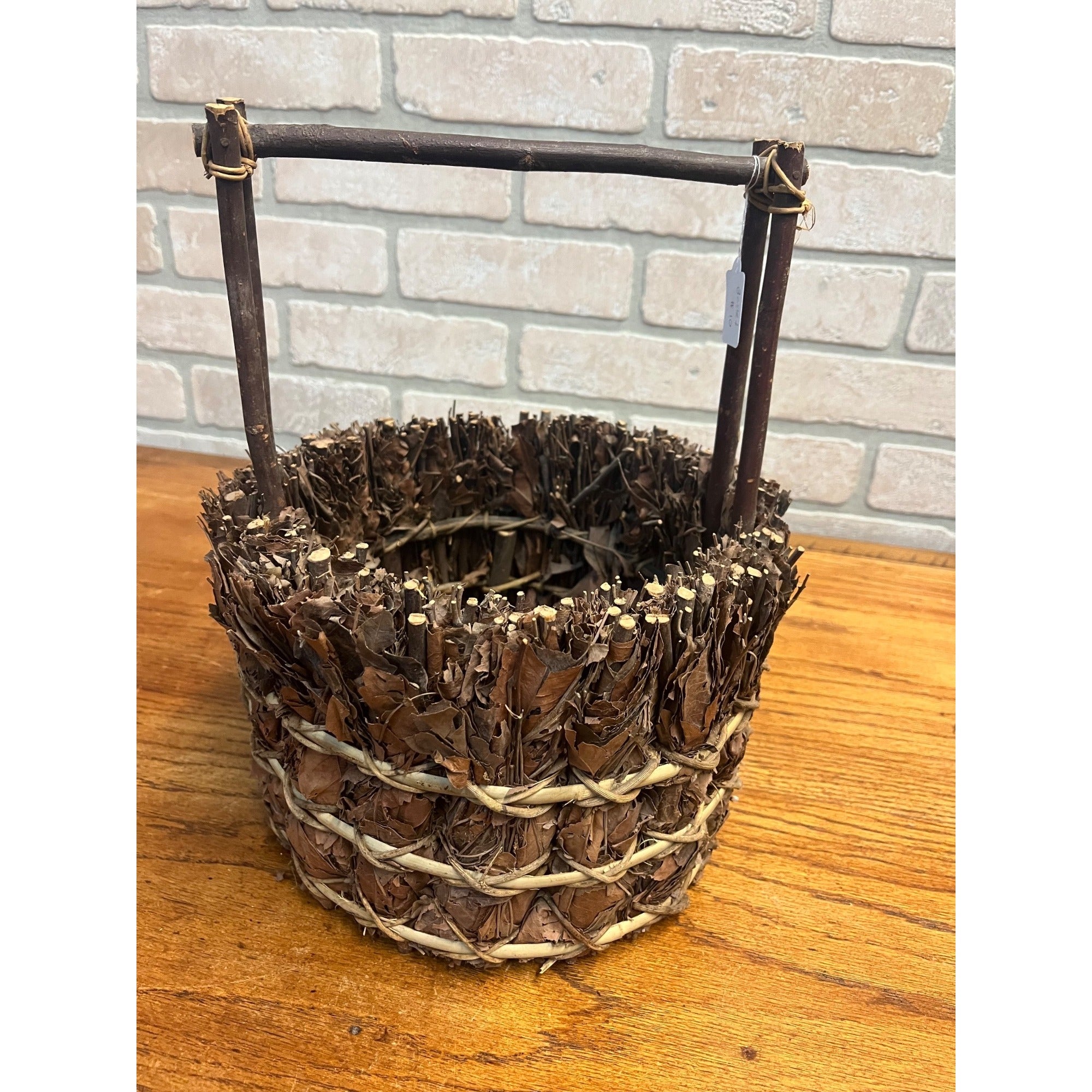 Vintage Handmade Leaf Wooden Branch Basket Primitive Style