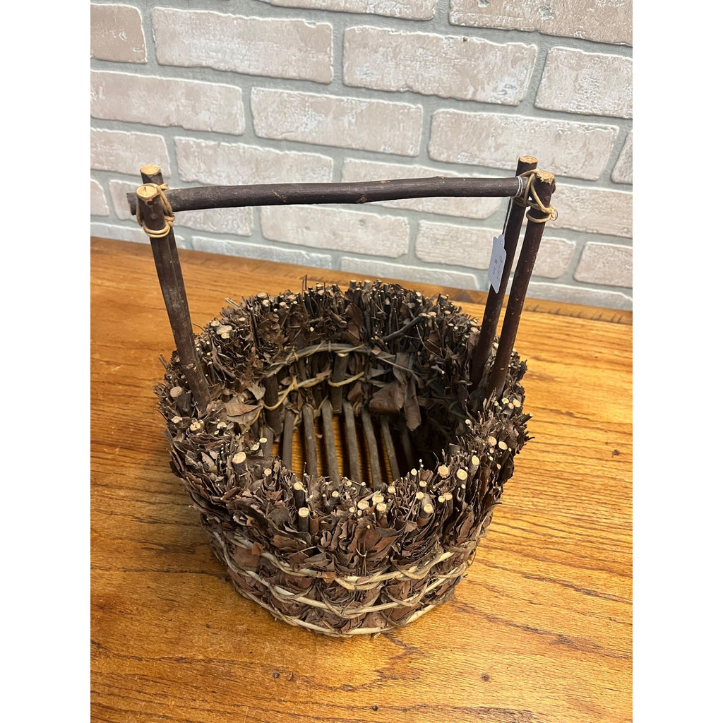 Vintage Handmade Leaf Wooden Branch Basket Primitive Style