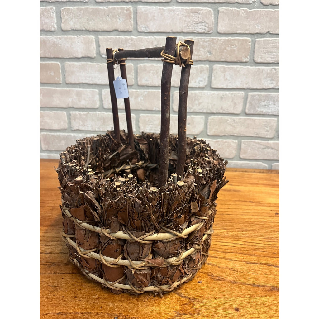 Vintage Handmade Leaf Wooden Branch Basket Primitive Style