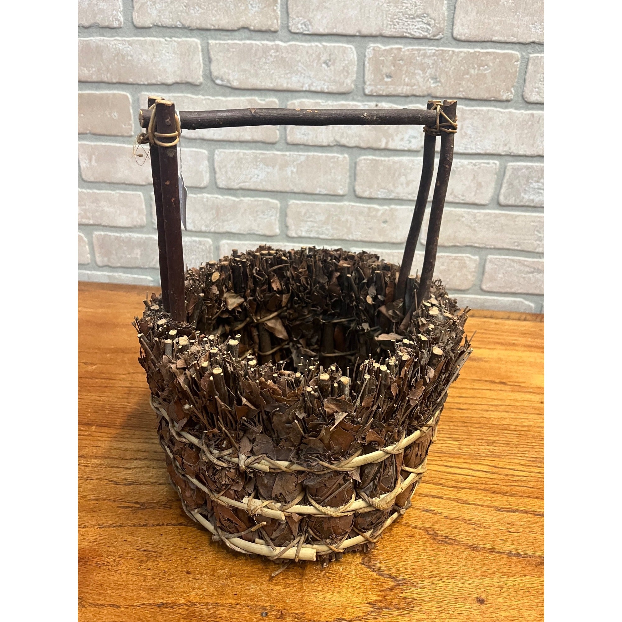 Vintage Handmade Leaf Wooden Branch Basket Primitive Style