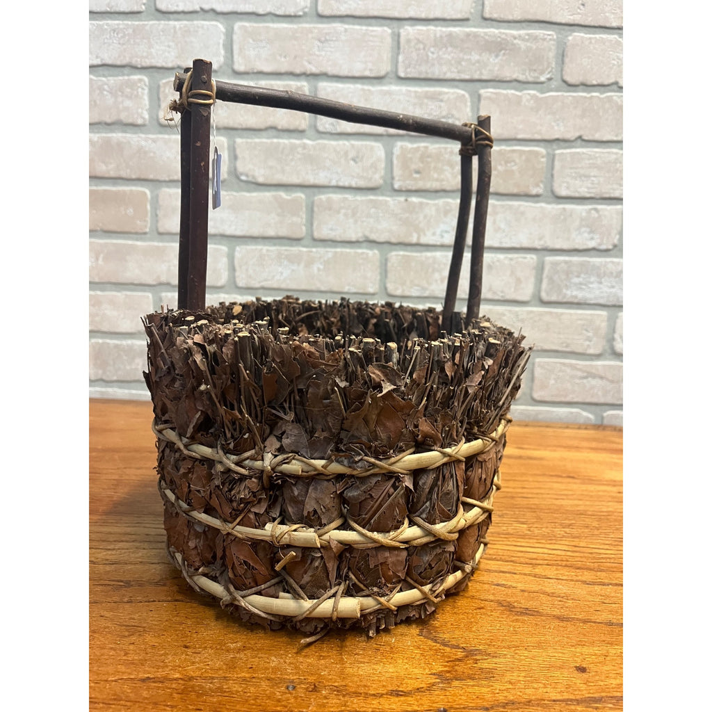 Vintage Handmade Leaf Wooden Branch Basket Primitive Style