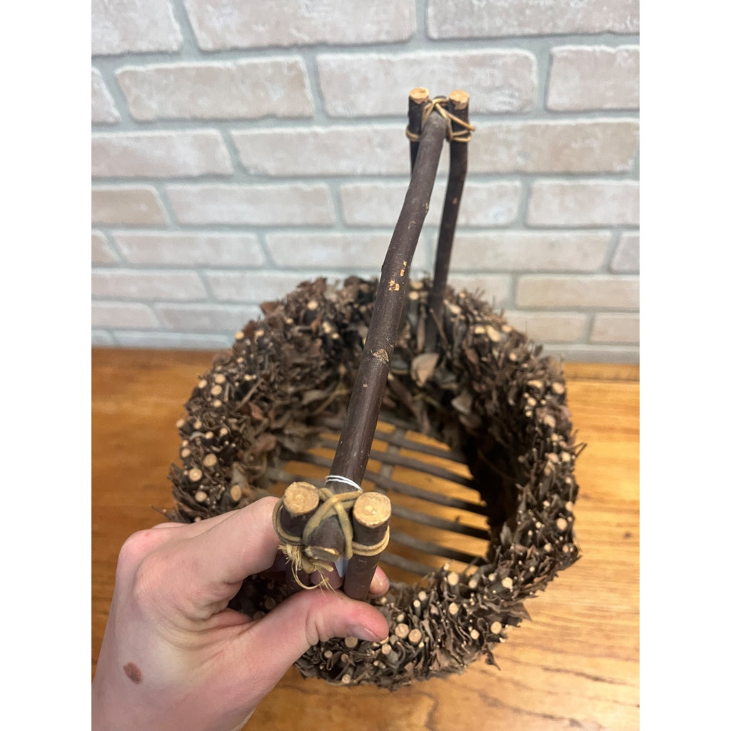 Vintage Handmade Leaf Wooden Branch Basket Primitive Style