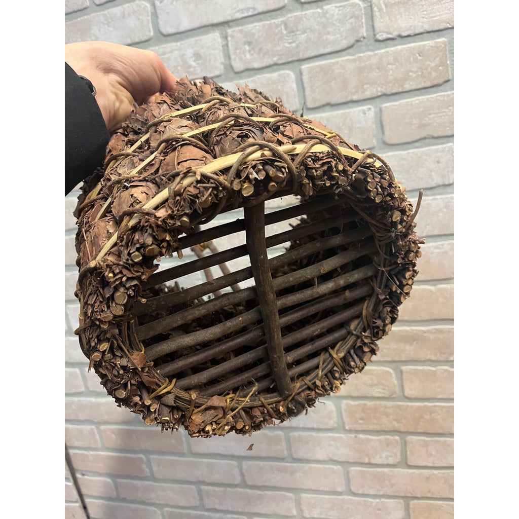 Vintage Handmade Leaf Wooden Branch Basket Primitive Style