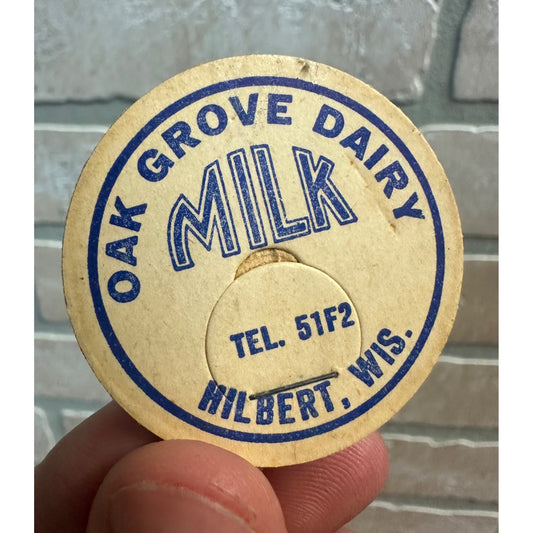 Milk Bottle Cap - Oak Grove Dairy Farm - Hilbert, (Wisconsin) Wis WI - Blue