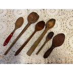 Antique Primitive Lot (6) Wooden Carved Spoons Farmhouse Kitchen Decor Country
