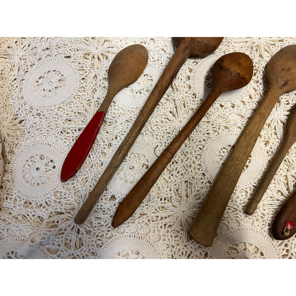 Antique Primitive Lot (6) Wooden Carved Spoons Farmhouse Kitchen Decor Country