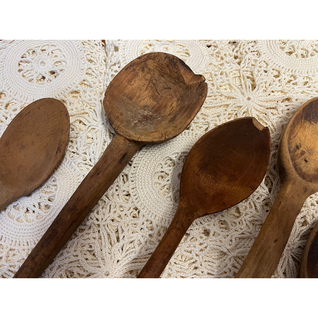 Antique Primitive Lot (6) Wooden Carved Spoons Farmhouse Kitchen Decor Country
