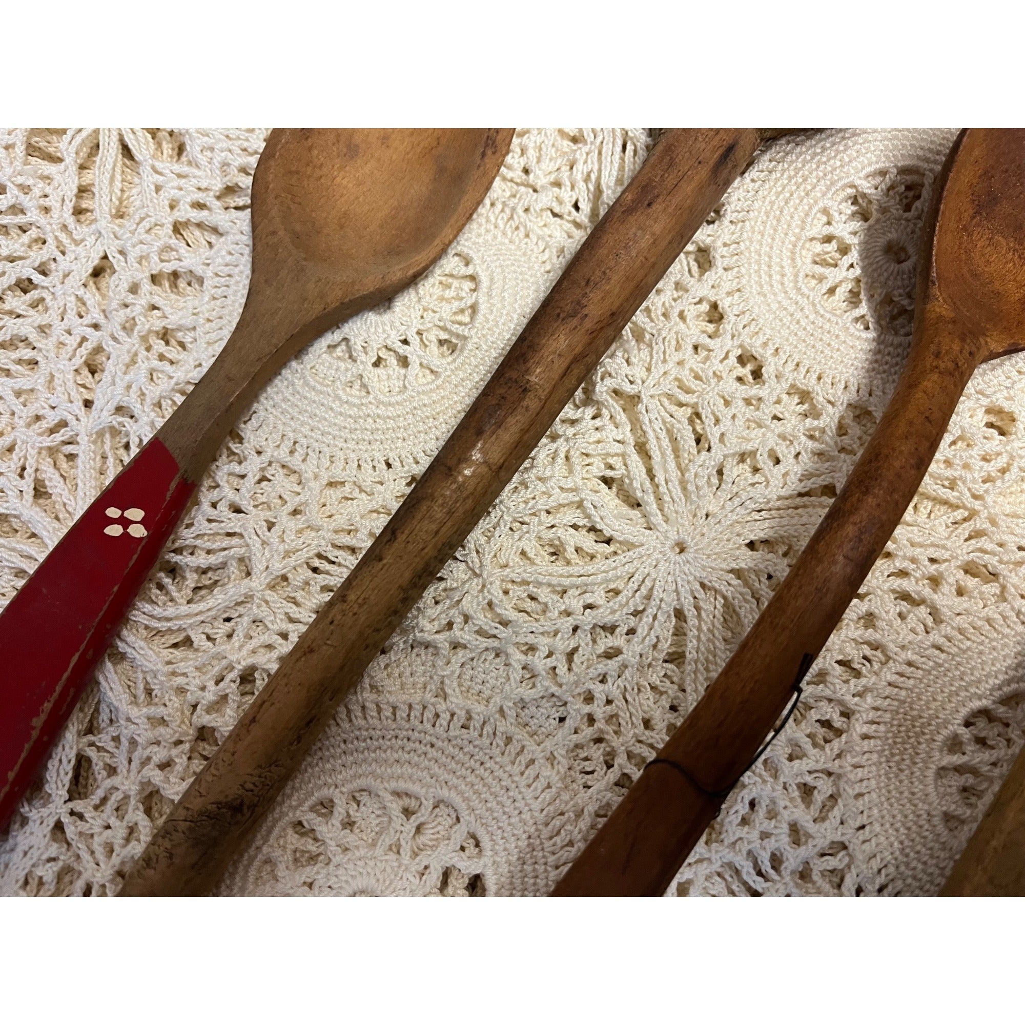 Antique Primitive Lot (6) Wooden Carved Spoons Farmhouse Kitchen Decor Country