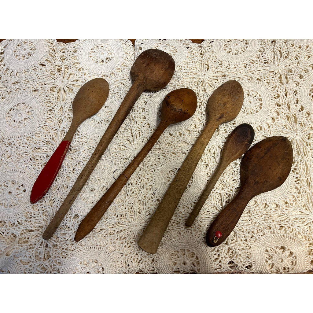 Antique Primitive Lot (6) Wooden Carved Spoons Farmhouse Kitchen Decor Country