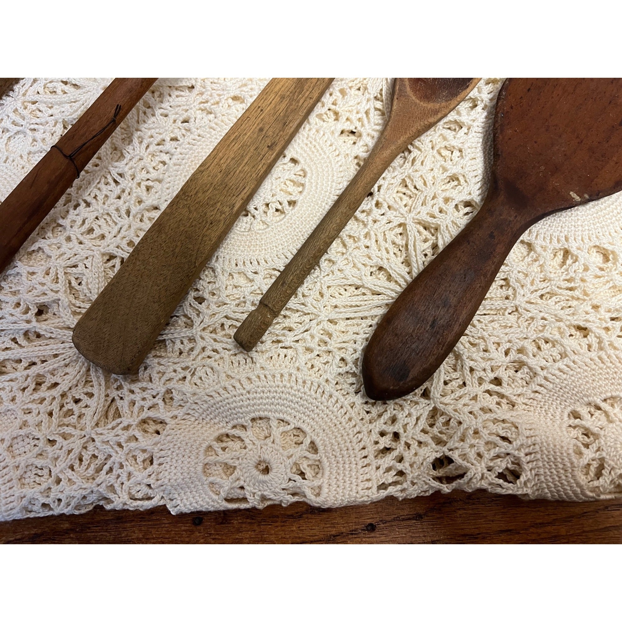 Antique Primitive Lot (6) Wooden Carved Spoons Farmhouse Kitchen Decor Country