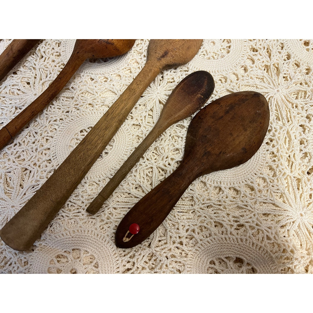 Antique Primitive Lot (6) Wooden Carved Spoons Farmhouse Kitchen Decor Country