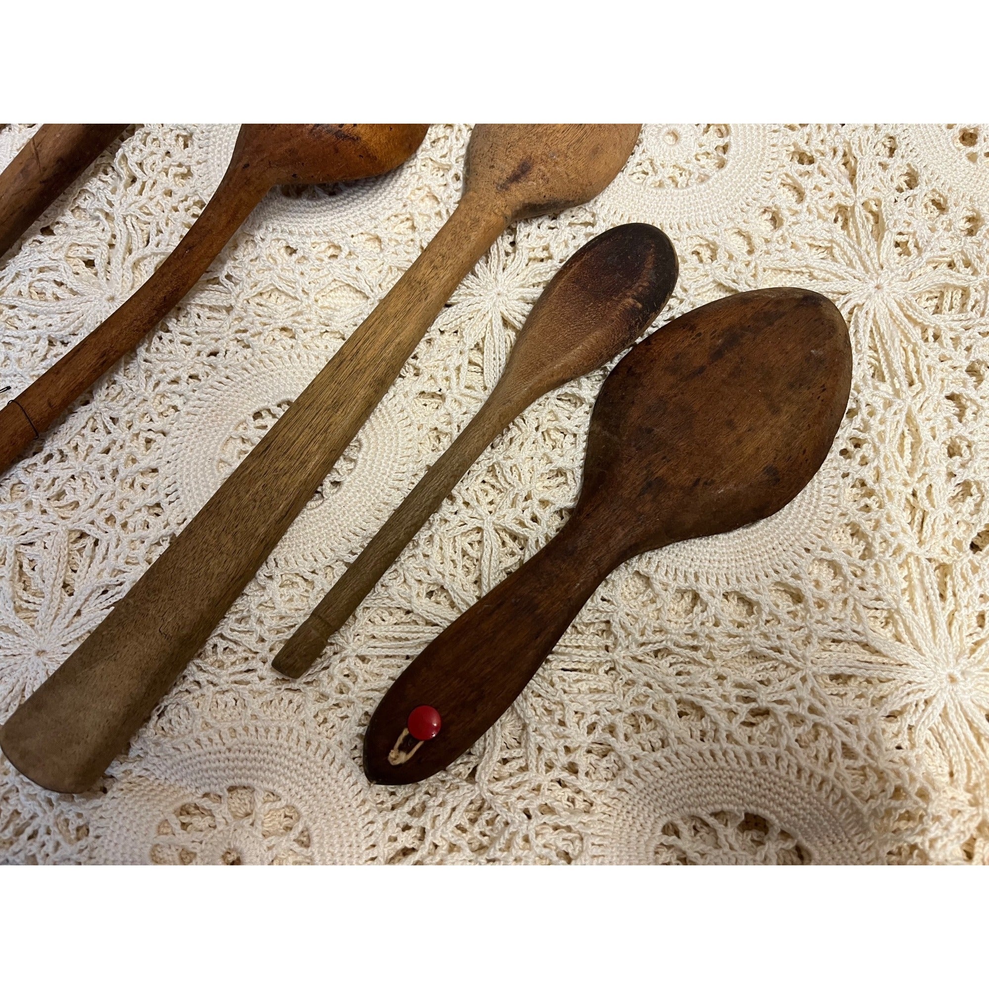 Antique Primitive Lot (6) Wooden Carved Spoons Farmhouse Kitchen Decor Country