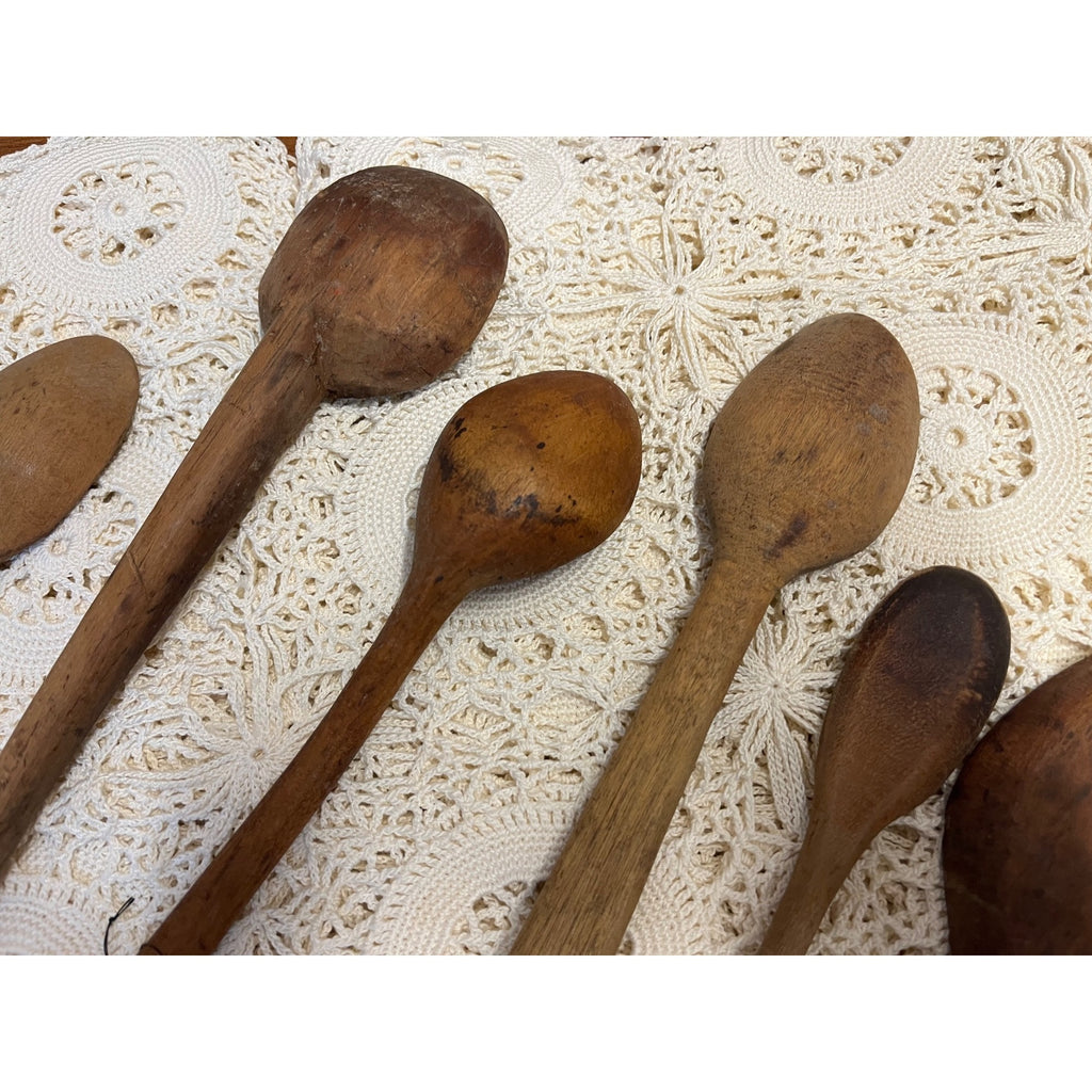 Antique Primitive Lot (6) Wooden Carved Spoons Farmhouse Kitchen Decor Country