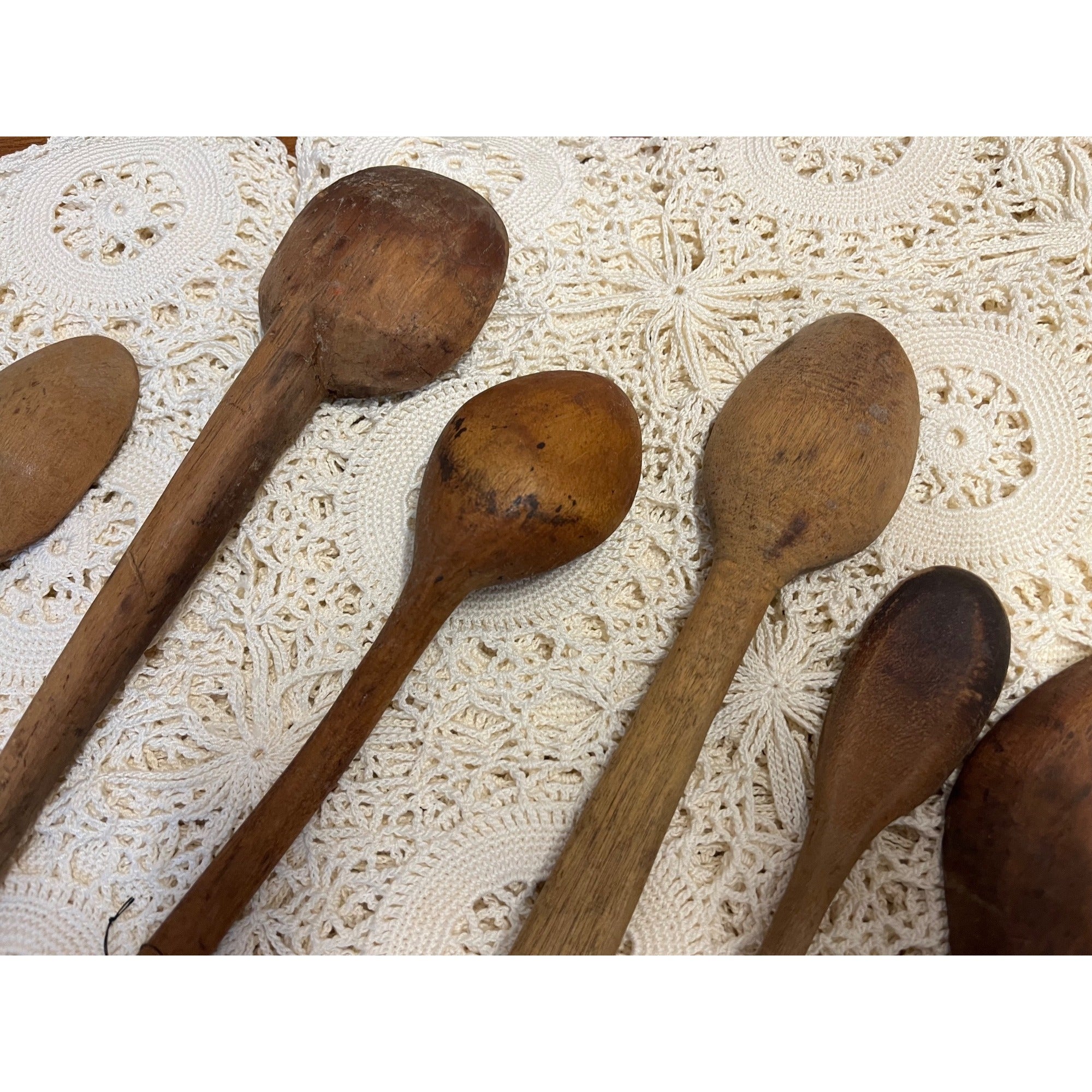 Antique Primitive Lot (6) Wooden Carved Spoons Farmhouse Kitchen Decor Country